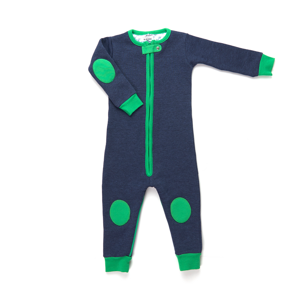 baby dee dee sleepsie velours - rainforest pajamas (navy and green)