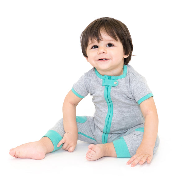 baby deedee sleepsie short sleeve gray teal