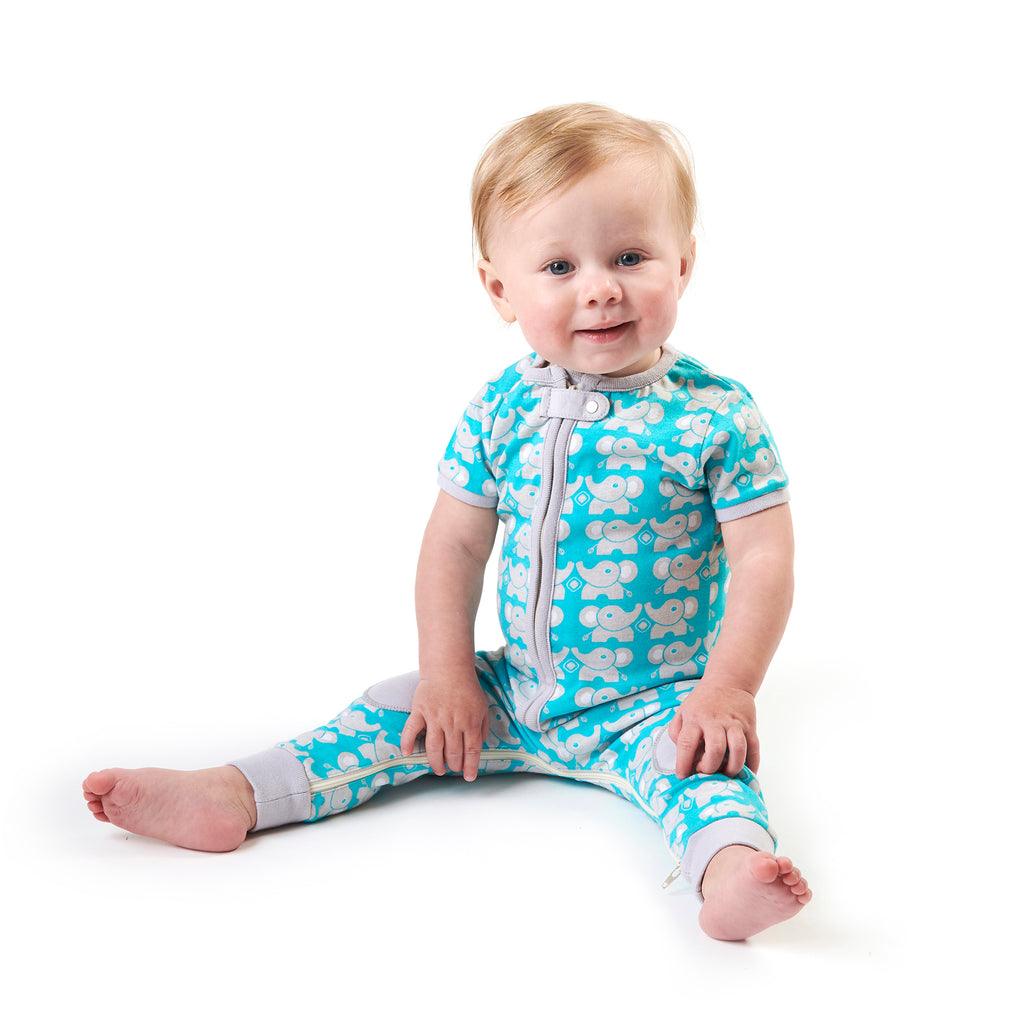 baby deedee sleepsie short sleeve teal elephants