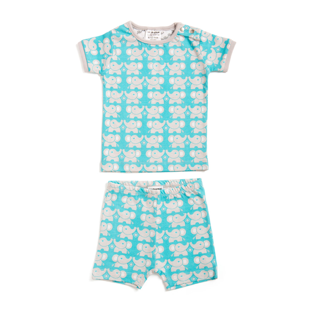 baby deedee teal elephants short sleeve 2-piece playsuit set