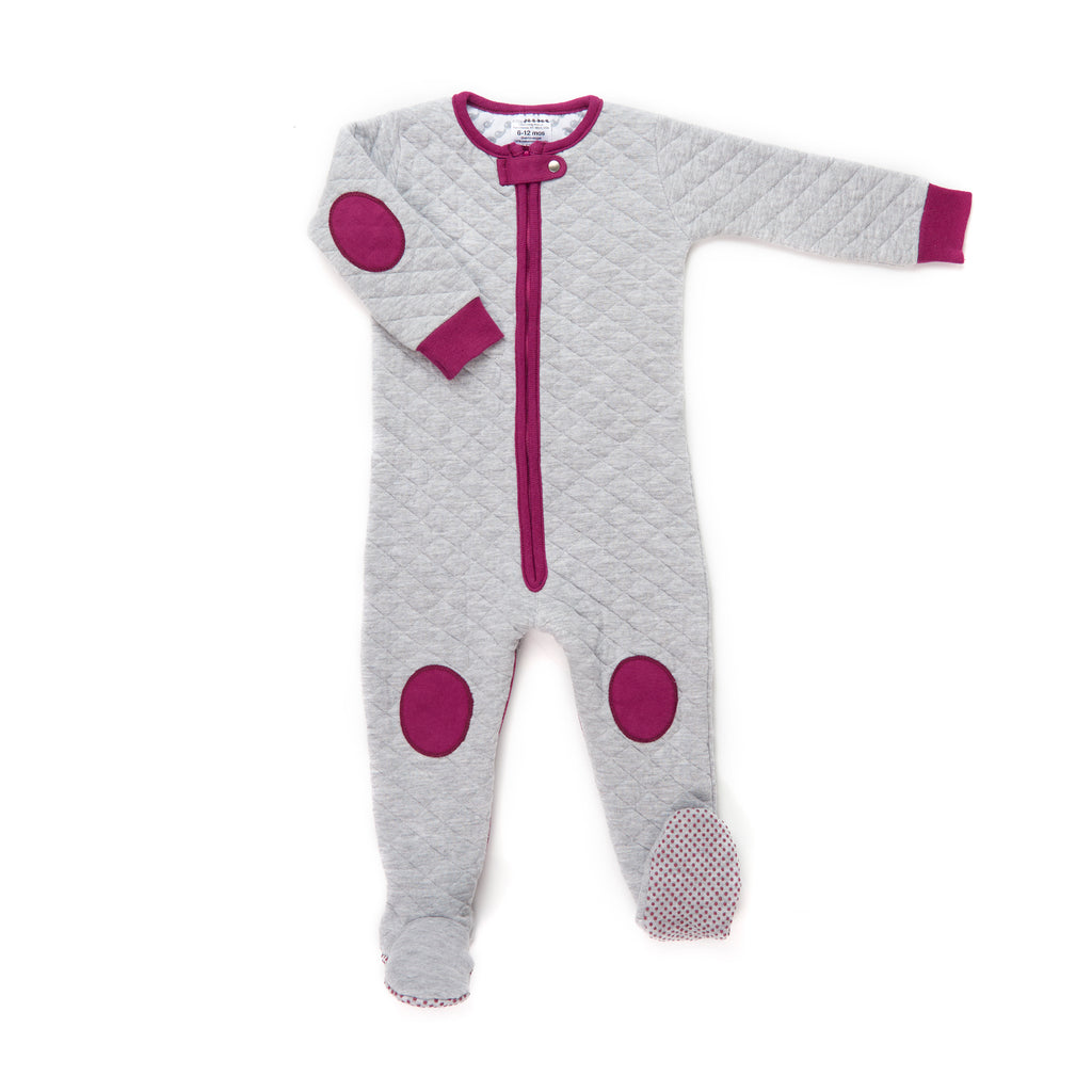 baby deedee sleepsie quilted gray mauve