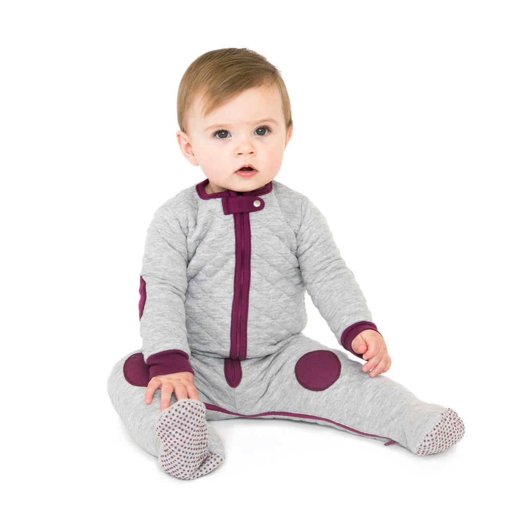 baby deedee sleepsie quilted gray mauve