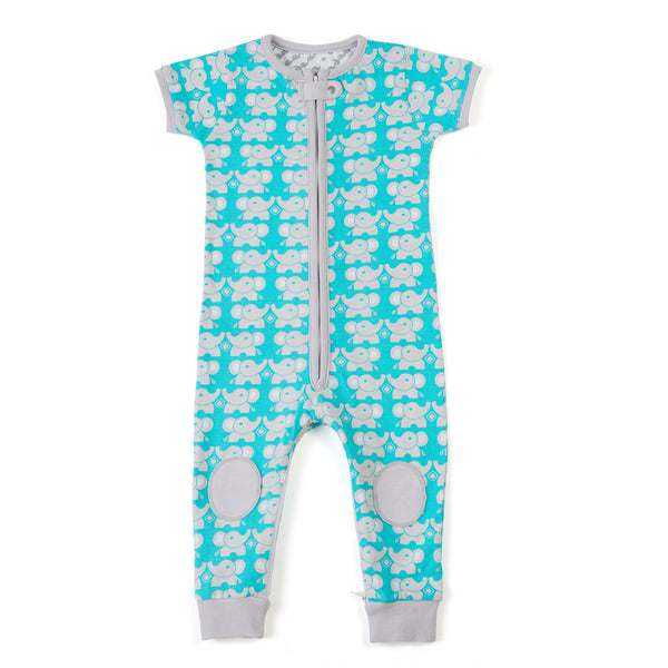 baby deedee sleepsie short sleeve teal elephants