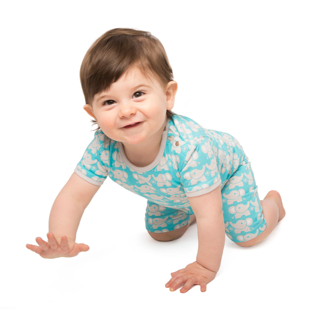 baby deedee teal elephants short sleeve 2-piece playsuit set 