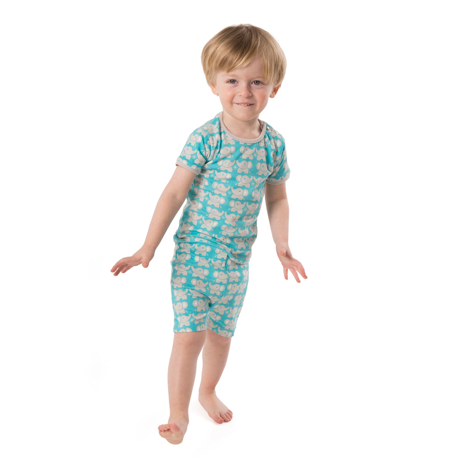 baby deedee teal elephants short sleeve 2-piece playsuit set 